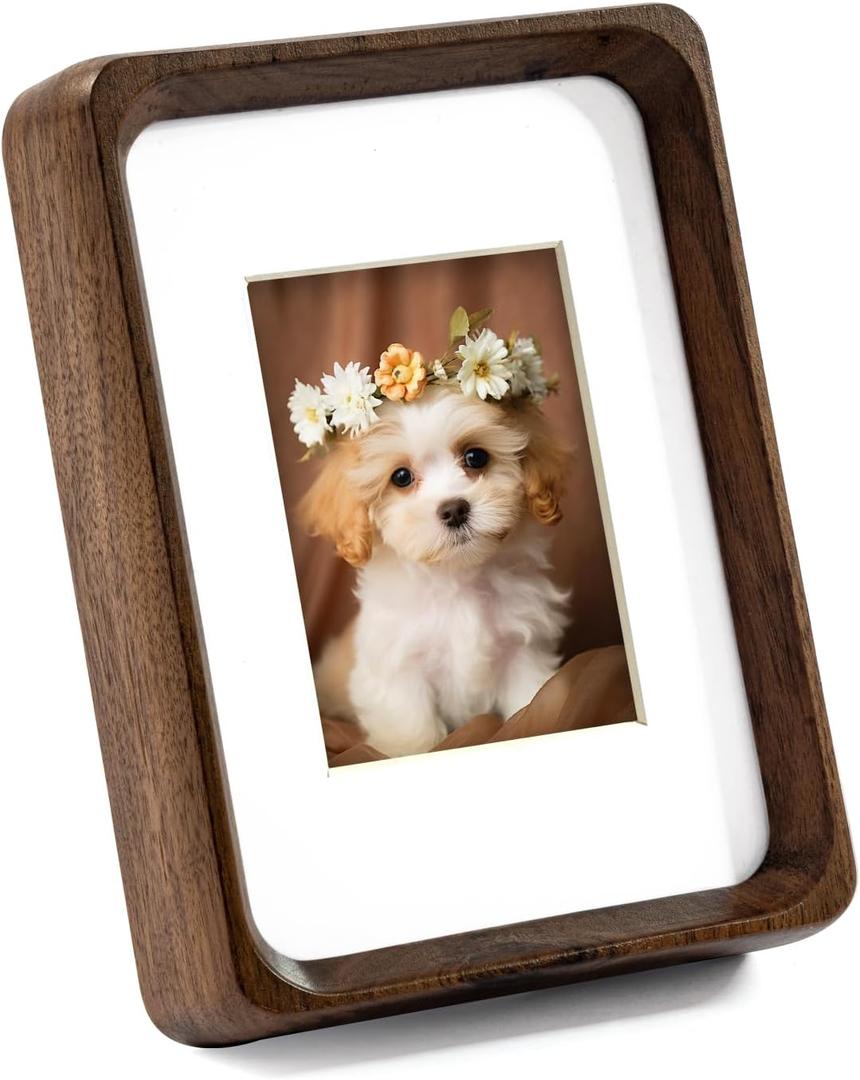 Wooden Small Photo Frame 3.5x5 inch, with Mat to fit Photo 5x7cm, Natural Walnut Wood Small 5x3.5 inch Picture Frames, Home Decor Tabletop Wood Mini Photo Picture Frame (Walnut)