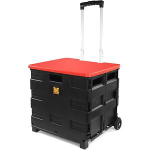 MaxWorks 50830 Collapsible Black Rolling Folding Dolly Cart for Teachers - Multi-Functional Teacher Dolly with Extra Storage, Durable Wheels, and Easy-to-Fold Design for Classroom, Office, Shopping