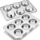 E-far Muffin Pan Set of 2, Stainless Steel Muffin Pan Tin for Baking, 6-Cup Metal Cupcake Pan Tray, Non-toxic & Healthy, Oven & Dishwasher Safe, Regular Size - 11.44 x 7.12 x 1.25 Inch