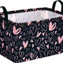 MAIZMZ Girls Basket Empty Gift Basket with Handles,Closet Shelf Storage Organizer Bins Heart Print Girls Nursery hamper Kids Toys Books Box Room Decor (Pink love)