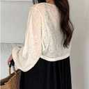 Milumia Women's Tie Front Lantern Long Sleeve Cardigans Knit Lightweight Crop Tops (S)