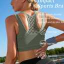 RUNNING GIRL Sports Bras for Women High Support,Seamless Ribbed Longline High Neck Sports Bra Racerback Padded Crop Top Yoga (Green, L)