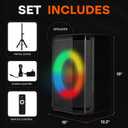 Pyle Portable Bluetooth Speaker with 8" Inch Woofer, TWS Function, Mic Input, USB/Micro SD/FM Radio, Colorful Ring Lights, 120W Rechargeable Battery, Tripod Stand, Hi-Fi Sound, Indoor/Outdoor Use