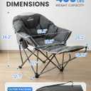Upgrade Oversized Padded Comfy Camping Chair with Removable Leg Rest, Gray | Adjustable Cup Holder,Built-in Comfy Foam Armrest Supports,Heavy Duty Outdoor Round Folding Chair for Camping, Carry Bag