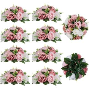 BLOSMON Dusty Pink Flower Centerpieces for Wedding: 10 Pcs, Faux Roses