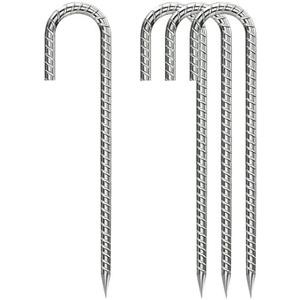 Rebar-Stakes-12-Inch, Ground Stakes Heavy Duty J-Hook Galvanized Anti-Rust Heavy Duty Ground Anchors for Garden Dog Fence Chicken Coop Christmas Decorations Deer Fence 4pcs
