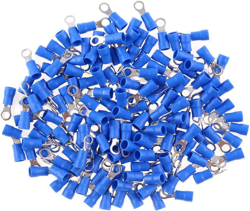haisstronica 100pcs #10 Blue Marine Grade Heat Shrink Ring Connectors,1614 Gauge Tinned Red Copper 0.7mm Ring Terminals Connectors,BrazedSeam Insulated Electrical Crimp Wire Terminals