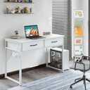 ODK 40 Inch Small Desk with Fabric Drawers- for Bedroom, White Vanity Desk with Storage, Home Office Computer Desk for Small Spaces, Modern Work Writing Study Table, White