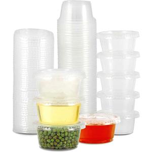 200 Sets - 2 oz Jello Shot Cups,Condiment Containers with Leak-Proof Lids, Disposable Plastic Cups with Lids for Sauces, Souffle, Food Samples, Pills and More