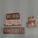 Moucuny 4 Pcs Christmas Hot Cocoa Table Decor Christmas Wooden Decorative Signage Hot Cocoa Tiered Tray Decor Xmas Centerpieces Farmhouse Wooden Block Set Xmas Table Sign for Home