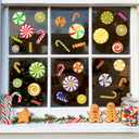 Christmas Candy Window Stickers Decorations Hot Stamping Lollipop Peppermint Window Clings Christmas Peppermint Candy Wall Decals for Xmas Winter Candyland Party Decorations (34 Pcs)