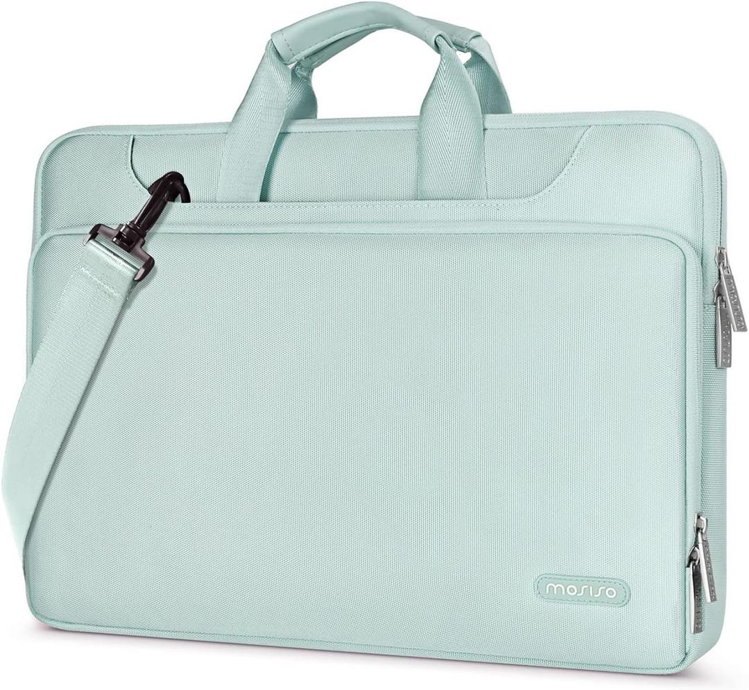 MOSISO 360 Protective Laptop Bag 13.3 inch, Computer Bag Compatible with MacBook Air 13/Pro 13 inch/Pro 14 inch, 13-14 inch HP,Dell,Notebook, Laptop Carrying Case with Strap&Handle&Belt, Mint Green