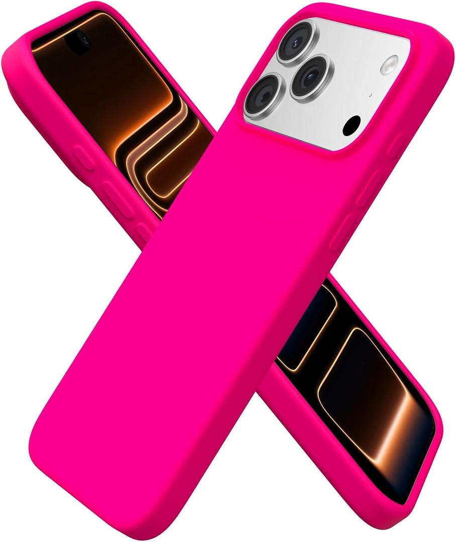 ORNARTO Compatible with iPhone 17 Pro Max Case 6.9", Slim Liquid Silicone 3 Layers Soft Gel Rubber Shockproof Protective Cover with Anti-Scratch Microfiber Lining-Hot Pink