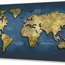 World Map Wall Art Canvas Print, Vintage Gold Cracked Texture Map of the World Poster, Abstract Navy Blue Ocean Geography Art for Living Room Office Decor, Large Horizontal Map Framed 29"x58"
