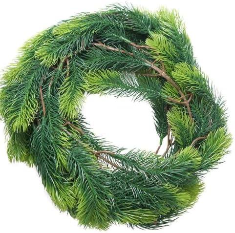 Artificial Pine Garland, Realistic Plastic Pine Leaves Faux Greenery Garland for Staircase, Mantle, Winter and Christmas Home Decor(Grass Green) 24 inch