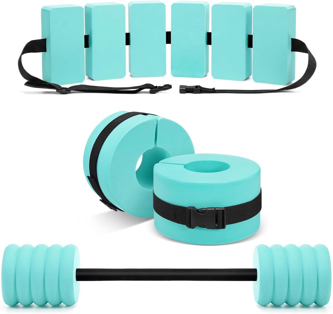 Soulchen Pool Exercise Set Including Long Aquatic Exercise Dumbbells,Pool Ankle Weights,Swim Belt,Water Aerobics Water Aerobics Equipment Set for Full Body Swim Training Kit