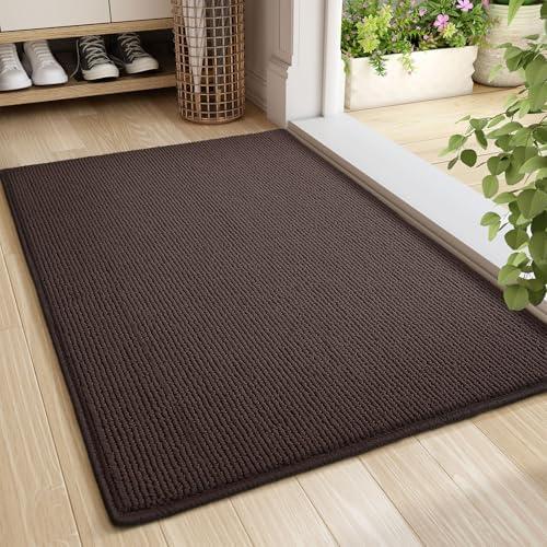 Color&Geometry Front Door Mat Indoor Entrance, 19.5"x35.5" Standard-Sized Inside Doormat for Entryway Non Slip, Dirt Trapper Absorbent Entry Rug Washable, Brown (Rolled-up NO Creases)