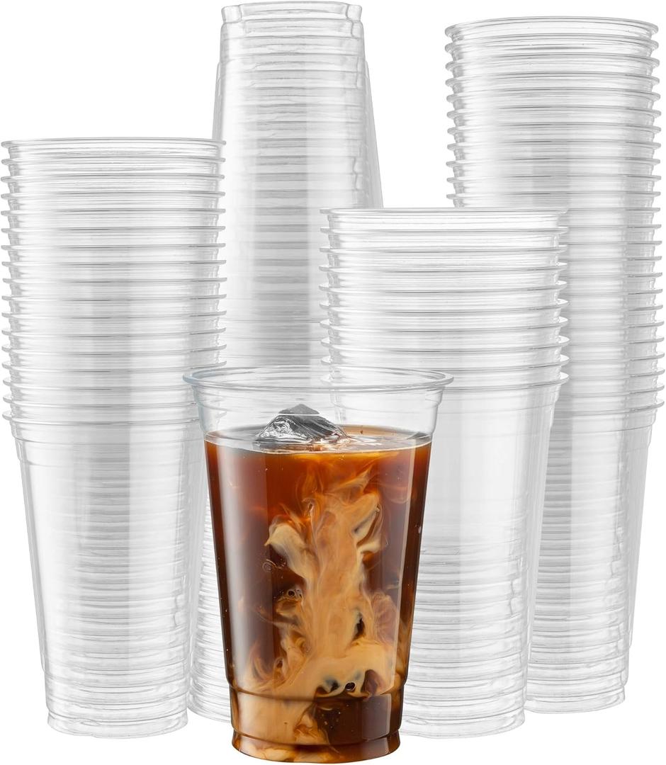 Crystal Clear PET Cups for Iced Coffee,Milkshake, Cold Drinks, Slush, Smoothy's, Slurpee, Ice cream, Dessert, Party's, Plastic Disposable Cups (100, 20 oz)