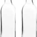 Juvale Olive Oil Dispenser Bottle - 17 Fl Oz (500 ml), Clear Glass, 2-Pack - Oil & Vinegar Set for Kitchen - Airtight Pour Spouts & Lever-Release Lids - Salad Dressing Container & Vinegar Dispenser