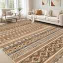 Large Living Room Area Rug 3ft x 8ft : Soft Machine Washable Boho Moroccan Farmhouse Rugs for Bedroom Under Dining Table - Non-Slip Neutral Morden Indoor Floor Rug Carpet for Home Office Decor - Brown/Beige