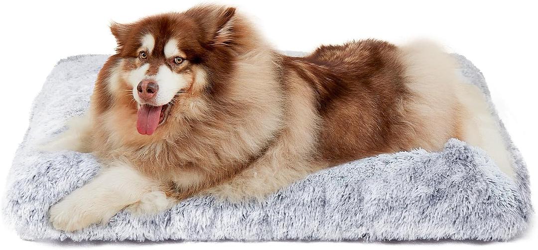 EHEYCIGA Fluffy XXL Dog Crate Pad, Plush Faux Fur Bed for Extra Large Size, Calming Anti Anxiety XXL Dog Bed for Crate, Washable Soft Warm Mat with Non-Slip Bottom (47 x 35, Grey)