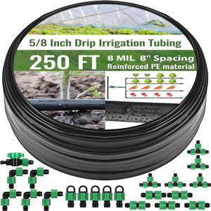 250 ft 5/8 Inch Drip Tape Irrigation Kit Drip Tape 8 Mil 8" Spacing Hose Garden Watering Tubing System Automatic Irrigation Equipment for Plant, Landscape, Yard, Lawn and Farm 250 ft 5/8 Inch Drip Tape Irrigation Kit Drip Tape 8 Mil 8" Spacing Hose Garden Watering Tubing System Automatic Irrigation Equipment for Plant, Landscape, Yard, Lawn and Farm