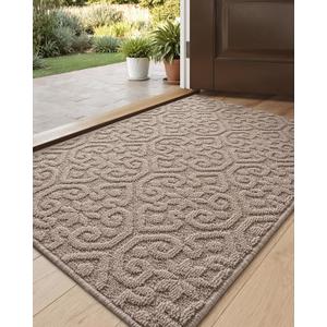 DEXI Indoor Front Door Entryway Mat Non Slip, 2x3 Washable Inside Entrance for House Floor Low Profile, Entry Doormat Absorbent Dirt Trapper, Light Beige