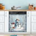 Pfrewn Christmas Winter Magnetic Dishwasher Cover Snowman Squirrel Snow Forest Fridge Door Covers Kitchen Decal Vinyl Panel Decorative Refrigerator Laundry Appliances 23x26in