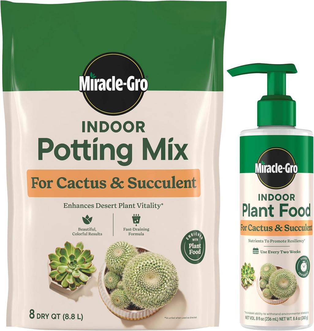 Miracle-Gro Indoor Potting Mix (8 qt.) and Indoor Plant Food (8 fl. oz.) for Cactus & Succulent - Bundle for Growing and Fertilizing Indoor Cacti and Succulents