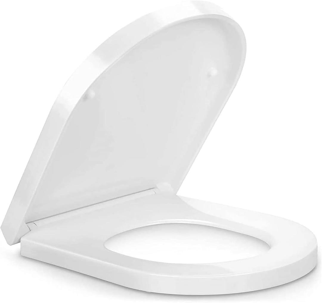 SADALAK D/U Shape Toilet Seat,Soft Close and Quick-Release for Easy Cleaning Toilet Seats Cover,Stable Hinge Design to prevent shifting -White Elongated Toilet Lid (MTG16)
