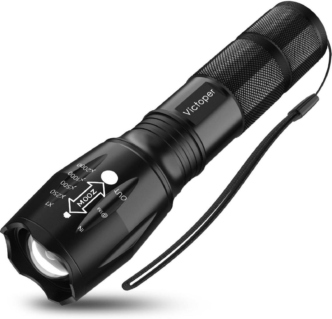 Victoper LED Flashlight 1 Pack, Bright Tactical Torch High Lumens with 5 Modes, Waterproof Zoomable Flash Light for Outdoor, Gifts for Hunting Camping Essentials Gear