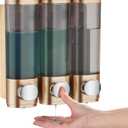 pollock Shampoo Conditioner Dispenser Shower Soap Dispenser 3 Chamber No Drill Shampoo Dispenser for Shower Wall Mounted Shampoo Conditioner Body Wash Dispenser for Bathroom Hotel Gold