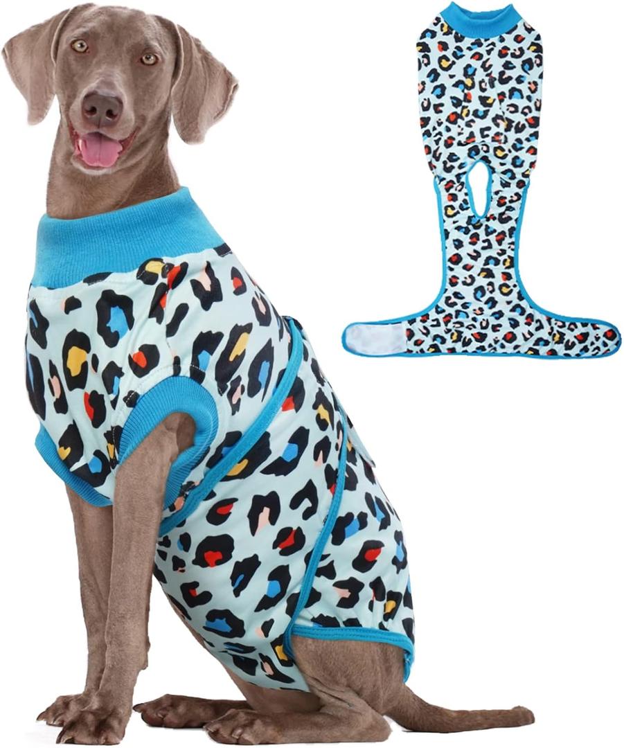 Kuoser Dog Recovery Suit for Dogs After Surgery,Professional Surgical Onesie for Female Male Dogs Spay Neuter,Soft Dog Surgery Suit Bodysuit for Abdominal Wounds Skin Disease,Blue Leopard XL (X-Large (Back: 20.1" - 24.8"; Weight: 42 - 75LB))