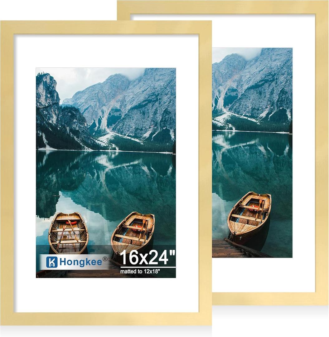 Hongkee 16x24 Frame Set of 2, Gold Wood Style for 12 x 18 Mat, 16x24 in