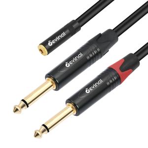 Devinal 3.5mm to Dual 1/4 Y Splitter Cable, 1/8" Female TRS to Dual 6.35mm TS Male Adapter, Female Mini Jack Stereo to 2 Quarter inch Mono Converter 1 feet