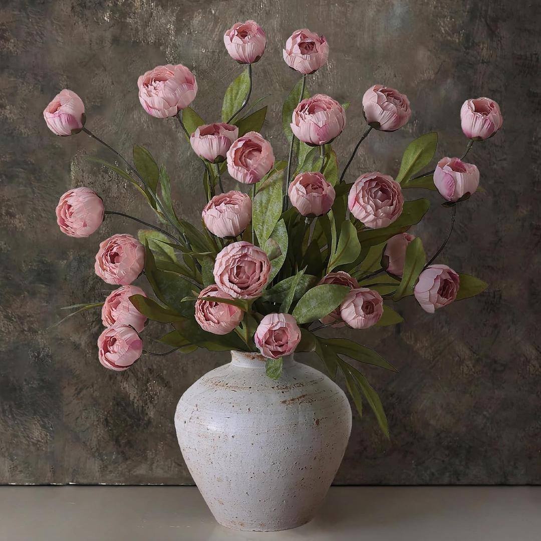 VIERENA 6 Pcs Faux Silk Peony Artificial Flowers for Vase -27", Bulk Fake Peonies Branches with Stems for DIY Bouquet Centerpieces Wedding Fillers Arrangements Shower Decorations (Blush Pink)