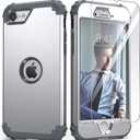 IDweel for iPhone SE 2020 Case with Screen Protector, for iPhone SE 2022 Case,3 in 1 Shock Absorption Slim Fit Heavy Duty Hard PC Cover Soft Silicone Bumper, Full Body Sturdy Cover,Silver