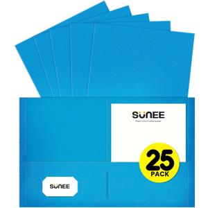 SUNEE Folders with Pockets(25 Pack, Blue), 2 Pocket Folders Fit Letter Size Paper, Paper File Folder for School Office Home Business