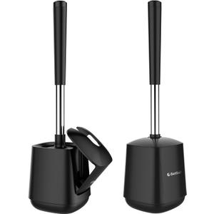 SetSail Toilet Brush and Holder, Self Closing Lid Toilet Bowl Brushes Holder and Extra Long Handle Ventilated Toilet Brush Set for Bathroom Cleaning, Nylon Bristles, 2 Packs, Black