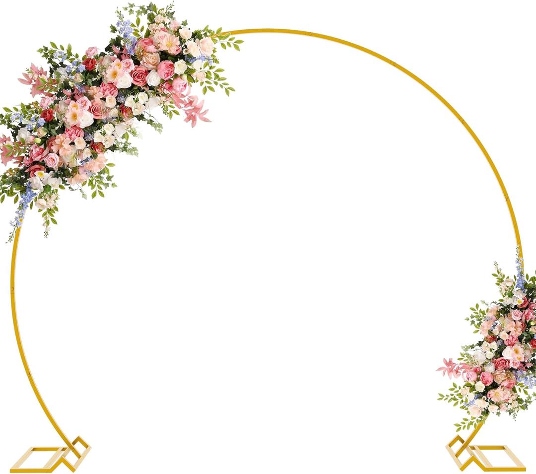 Asee'm 7.2FT Gold Wedding Arch Round Backdrop Stand Large Circle Metal Floral Balloon Frame for Party Anniversary Birthday Graduation Valentine Ceremony Decorations