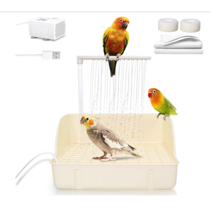 Jevnd Automatic Parakeet Bird Bath with Pump, Large Bird Shower Fountain Indoor Bathtub with Running Water, Parrot Bath Tub Faucet for Pet Birds, African Grey, Cockatiel, Conure, Budgie, Lovebird
