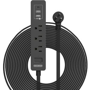 Flat Plug Extension Cord 15 Ft, NTONPOWER Ultra Thin Flat Extension Cord Under Carpet, Rug, Door, 3 Outlets Power Strip with 3 USB Ports, Wall Mount, Overload Protection for Indoor Home Office, Black