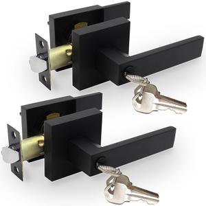 Privacy Door Levers, 2 Pack Matte Black Door Handles Heavy Duty with Lock and Key,for Bedroom, Bathroom and Rooms, Reversible for Left and Right