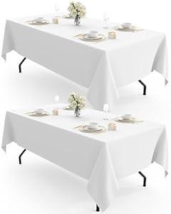 Pureegg Rectangle Table Cloth 60" x 102" â€“ Durable Polyester Tablecloth Offers Reusable & Washable Protection, Ideal for Outdoor Party, Picnic, Wedding, Banquet and Birthday, 2 Pack, White