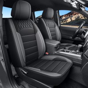 YORKNEIC Full Set Fit for Toyota Tacoma Seat Cover 2024 2025 2026 Faux Leather Seat Covers for Trucks Waterproof Car Cushion Protectors(Black&Grey)