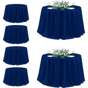 sancua Round Tablecloth 132 Inch Diameter, 6 Pack - Circle Polyester Fabric Table Cloth for Wedding Party Reception Banquet Birthday, Washable Formal Table Cover (Fit 54-96 Inch Tables), Navy Blue