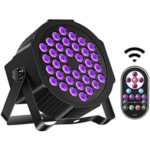36LED Black Lights, U`King 72W UV Stage Lights Blacklight with Glow in The Dark Party Supplies by DMX Remote Control for Halloween Stage Lighting (1 Pack)