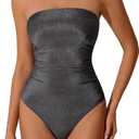 RXRXCOCO Women Tummy Control One Piece Swimsuits Ruched Strapless Bathing Suits Slimming Swimwear, L