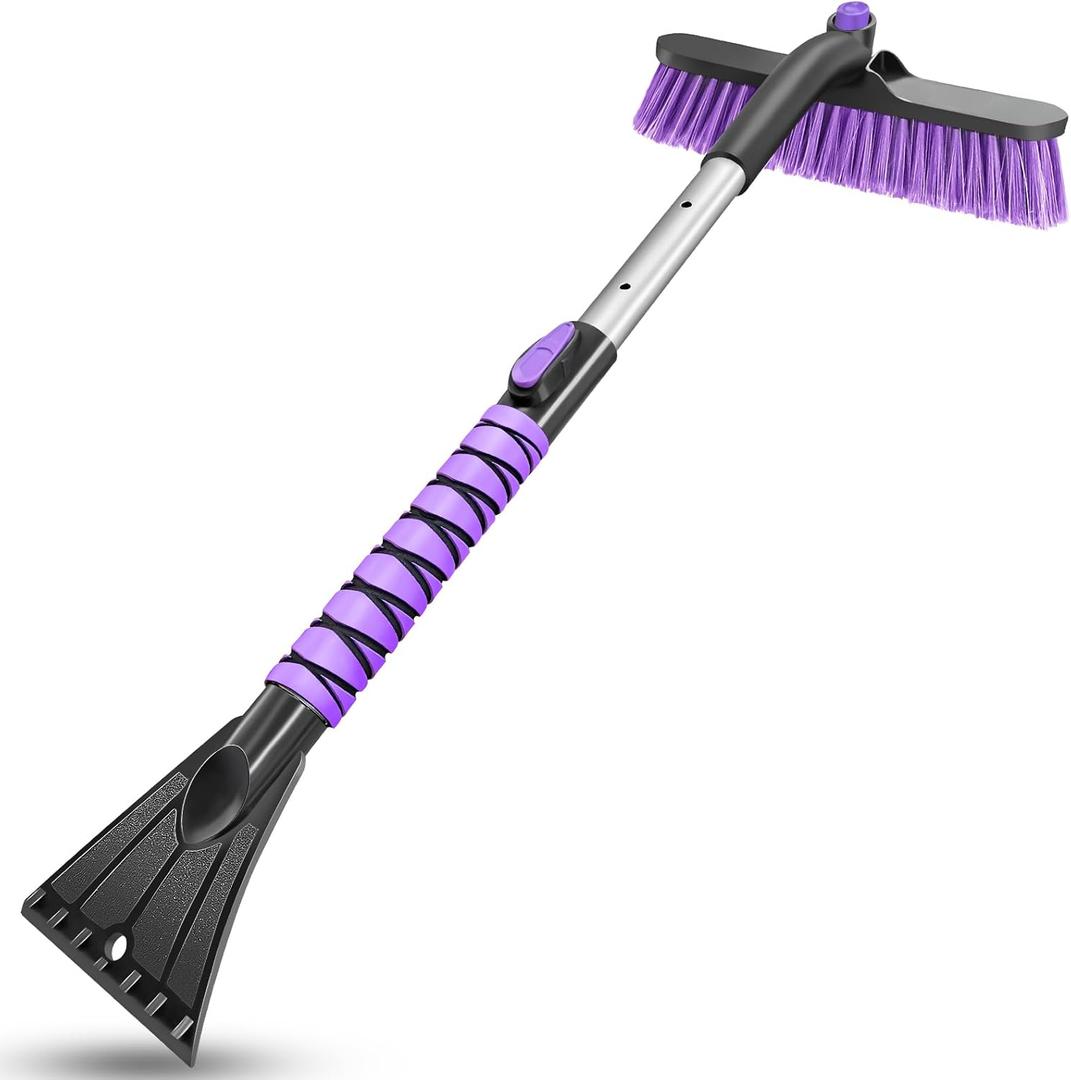 HEEYA Ice Scraper with 12.6 Inch Large Brush Head, Extendable Ice Scraper and Snow Brush for Car Windshield Window, Portable Car Scraper Snow Brush for SUV Truck Automobile Vehicle - Purple