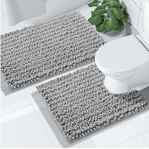 Yimobra Bathroom Rugs Sets 2 Piece - Quick Dry Extra Thick Luxury Chenille Bath Mat, Non Slip Super Absorbent for Tub Shower Sink, Machine Washable Shaggy Floor Mat, 24"x17+24"x20" Inch